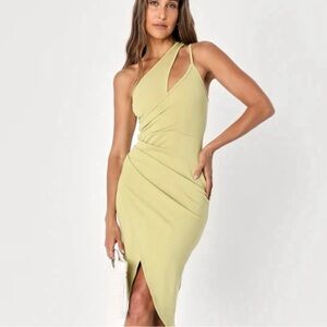 Lulu's One-Shoulder Dress in Soft Green